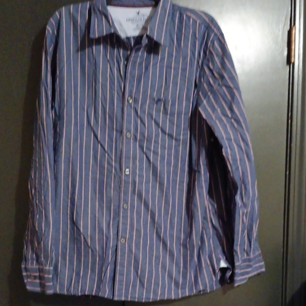 Men's Striped Blue and Pink Shirt